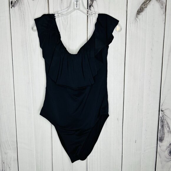 Trina Turk Swim Monaco Off The Shoulder One-Piece Swimsuit Black Women's Sz 12 - Picture 1 of 8